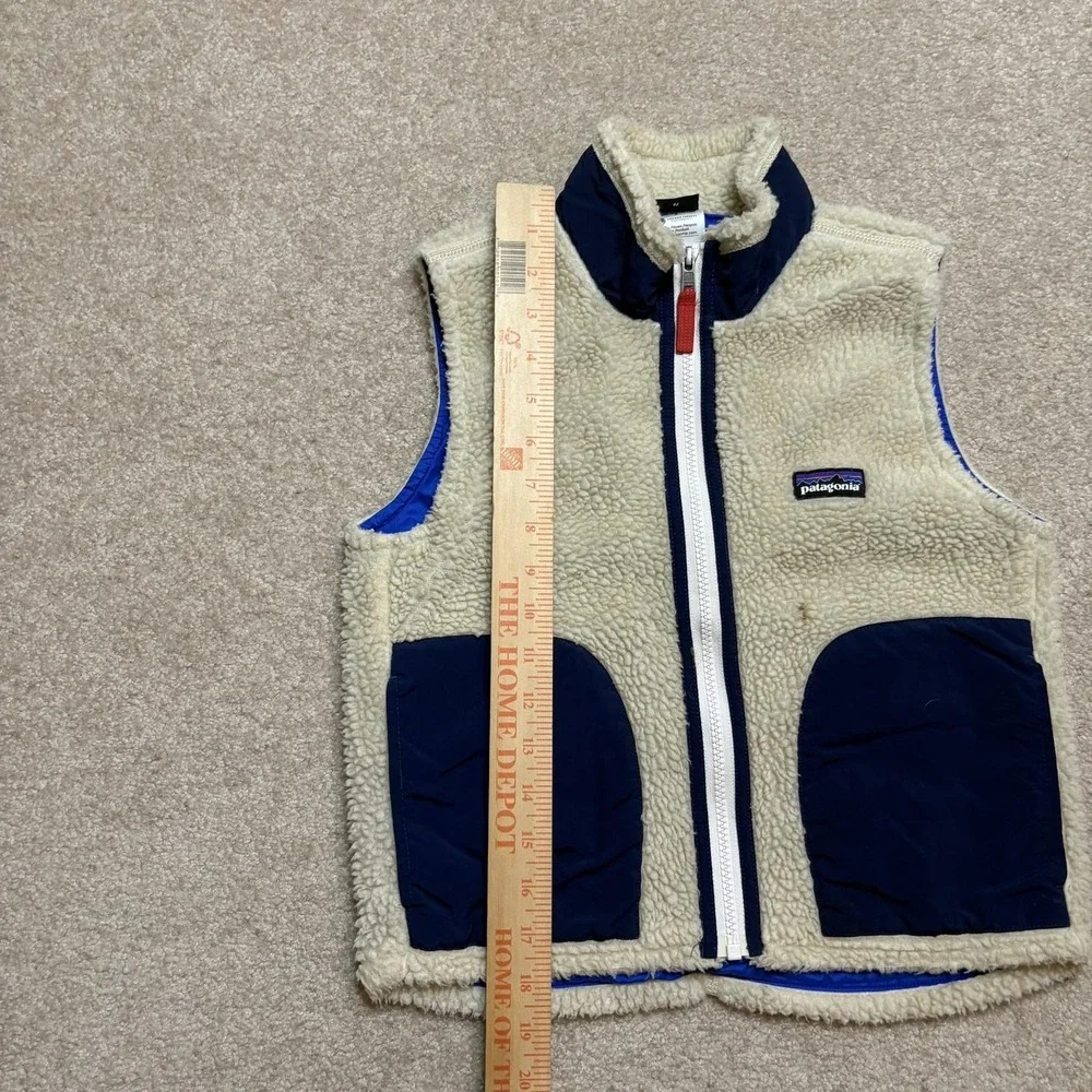 Patagonia Retro X Vest Kids Small White Blue Colorblock Deep Pile Sherpa Fleece